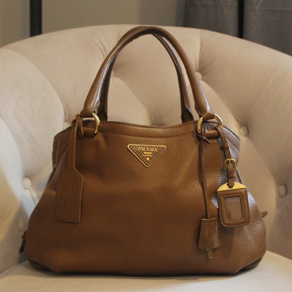 Prada Vitello Daino Buttery soft Leather Satchel Shoulder bag leather lining EUC